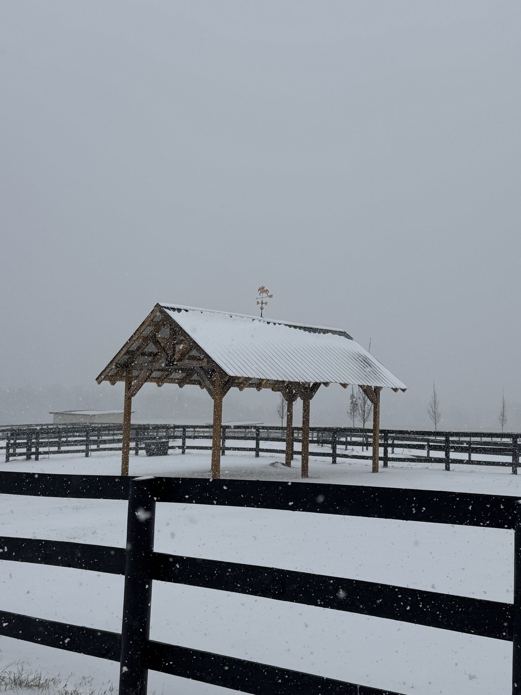 The pavilion blanketed in snow